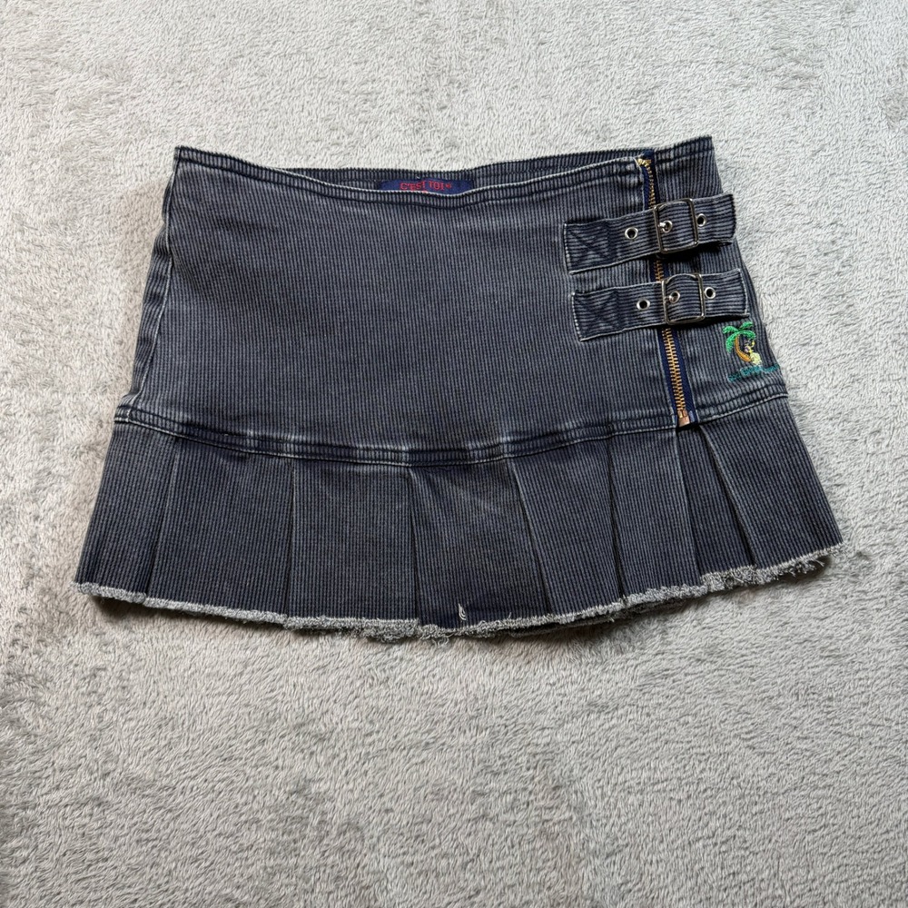 C'est Toi Pleated Mini Skirt Womens Small Gray Corduroy Buckle Zip Raw Hem